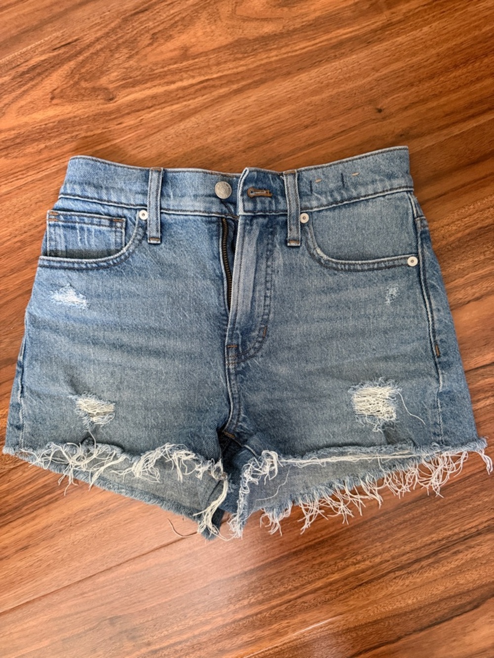 Madewell Light Blue Distressed High-Rise Denim Shorts